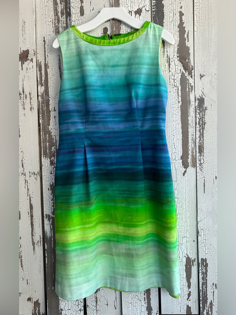 Elie Tahari Blue Green High Neck Knee Length A-Line Dress Size 10